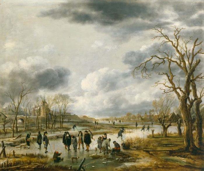 Aert van der Neer Scene on the ice outside the town walls china oil painting image